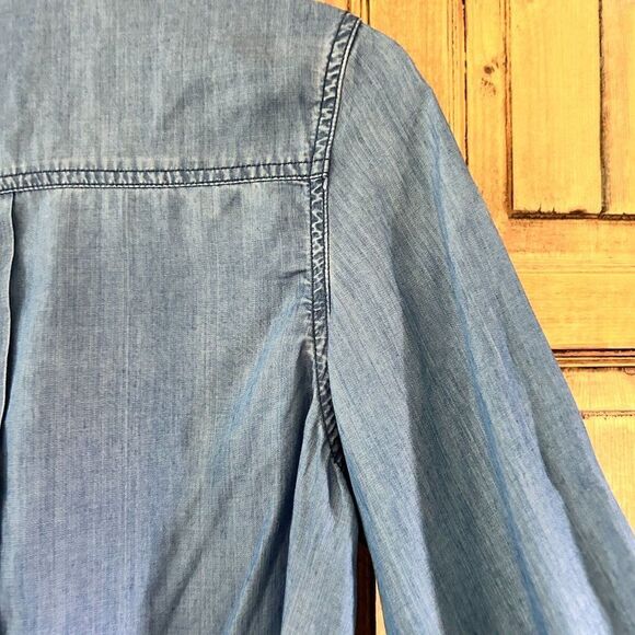 Sundance XS Blue Chambray‎ Button Front Blouse Long Sleeve Pleated Shirt Tessa - Picture 6 of 6